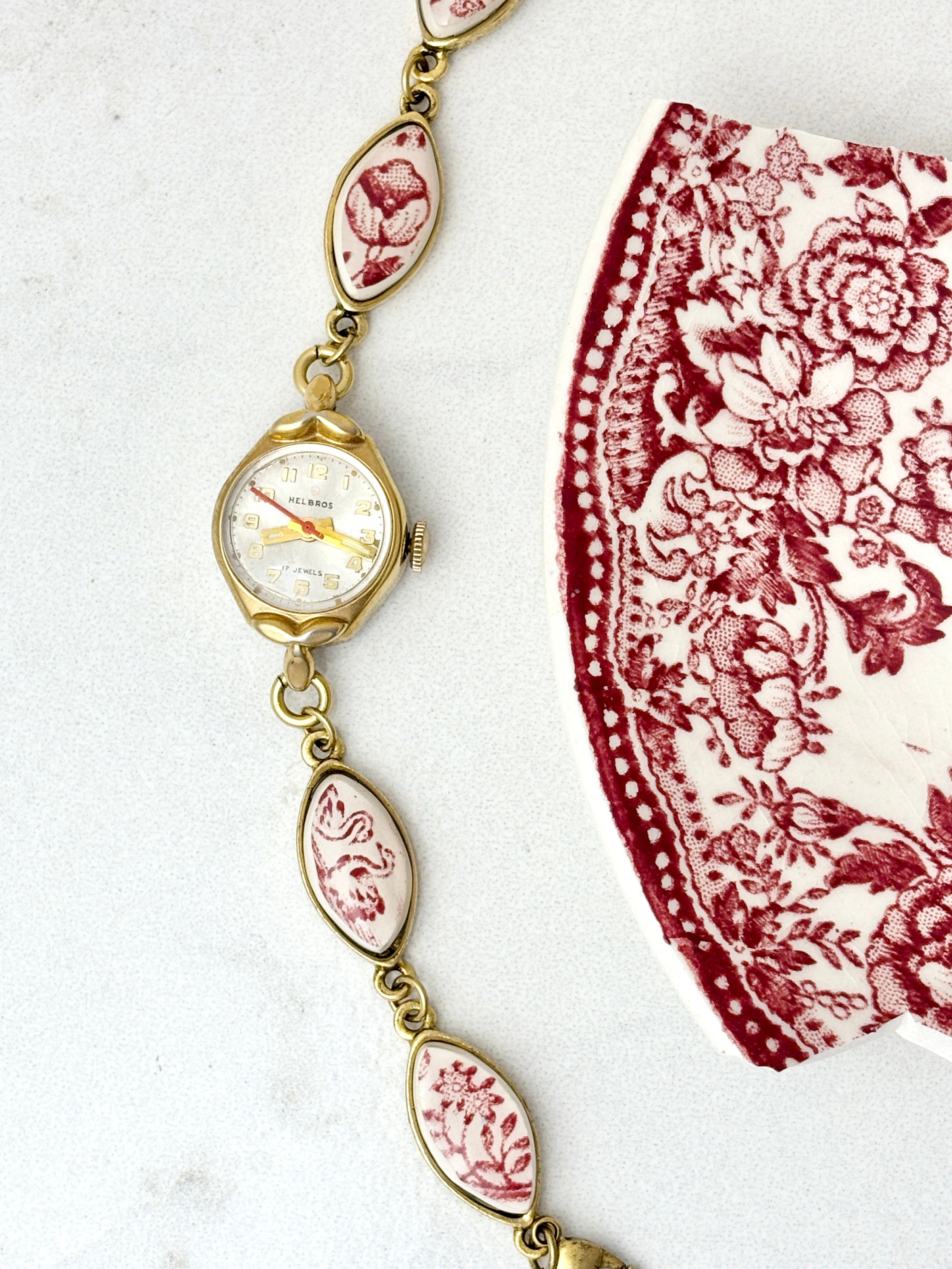 Antique Helbros manual watch with Royal Staffordshire China