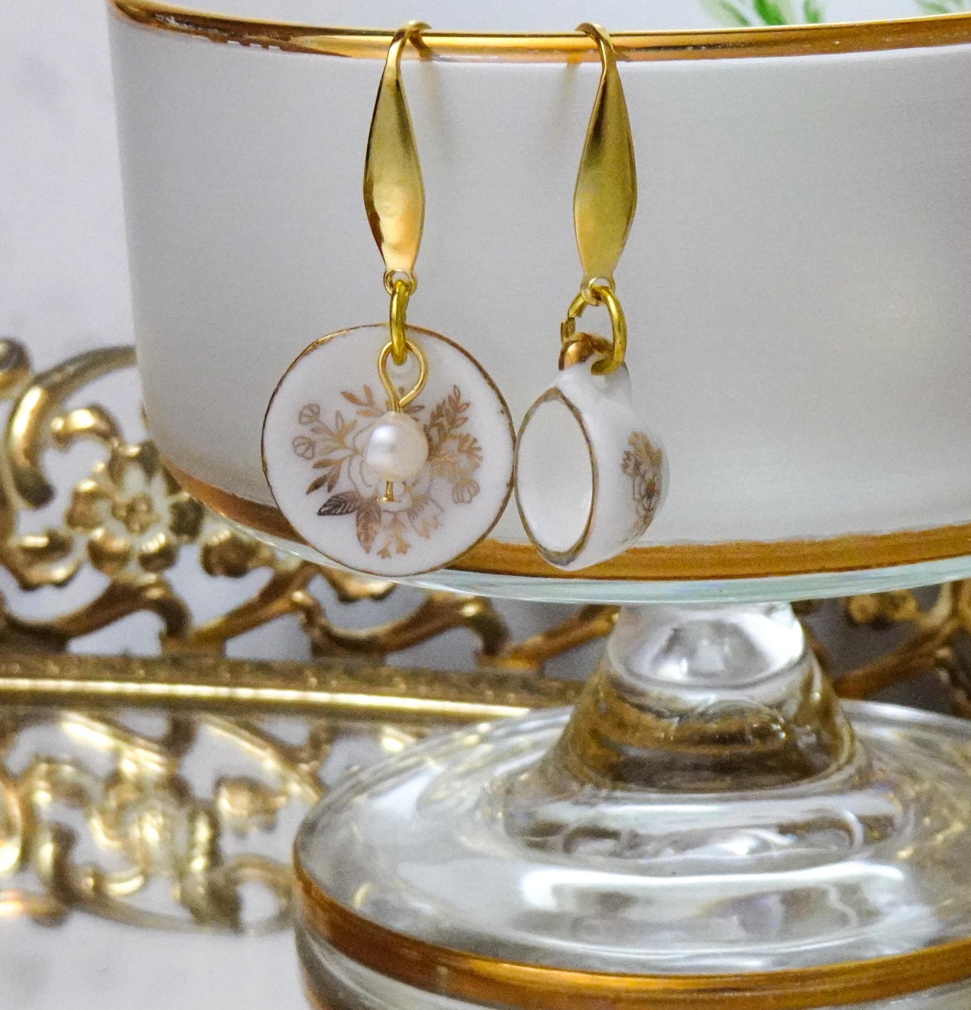 Teacup and Saucer with Genuine Pearl
